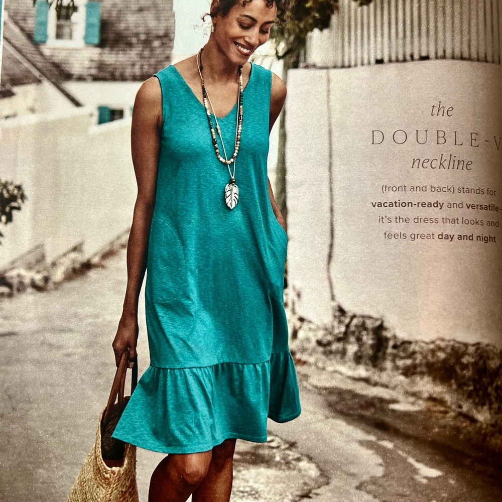 J Jill Flounced-Hem Double V-Neck Dress